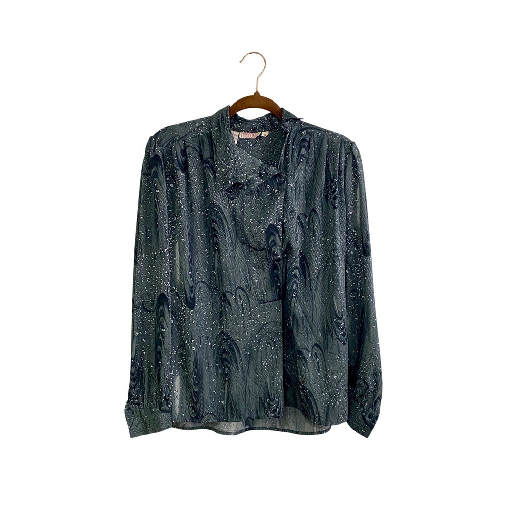 Vintage 80s Tess Paris Milano Abstract Splatter High Neck Blouse  Dark Academia